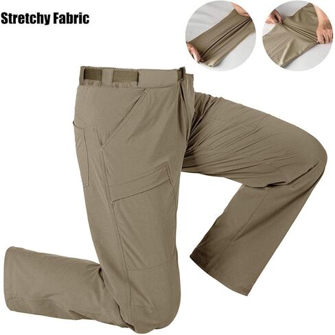FREE SOLDIER Men's Outdoor Cargo Hiking Pants with Belt Lightweight Waterproof Quick Dry Tactical Pants Nylon Spandex in Kuwait