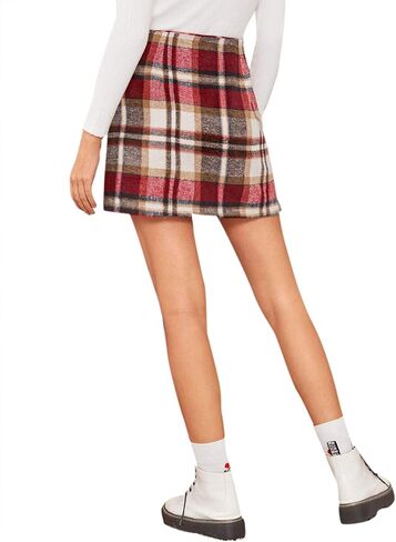 MakeMeChic Women's Plaid Skirt High Waisted Pencil Mini Skirt D Beige red XL in Kuwait