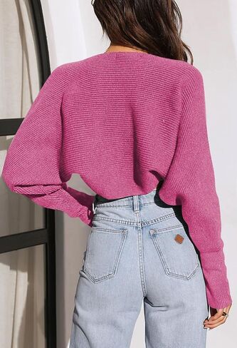 Pink Queen Women's 2023 Fall Cardigan Sweaters Open Front Batwing Long Sleeve Ribbed Knit Cropped Bolero Shrugs in Kuwait