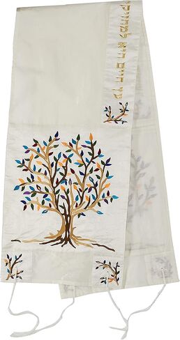 هدايا Majestic Giftware Tallit قطن/بوليستر مع حقيبة مطرزة حريرية وشجرة حياة متعددة الألوان من Kippah، 16 بوصة × 70 بوصة in Kuwait