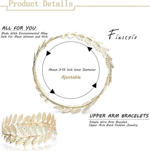 FUNRUN JEWELRY 4 قطع من عصابة رأس الآلهة اليونانية مجموعة مجوهرات الزفاف مجموعة مجوهرات الزفاف الرومانية من أوراق الغار فرع التاج سوار الذراع العلوي للنساء للحفلات in Kuwait