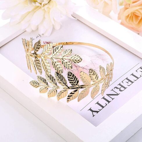 FUNRUN JEWELRY 4 قطع من عصابة رأس الآلهة اليونانية مجموعة مجوهرات الزفاف مجموعة مجوهرات الزفاف الرومانية من أوراق الغار فرع التاج سوار الذراع العلوي للنساء للحفلات in Kuwait