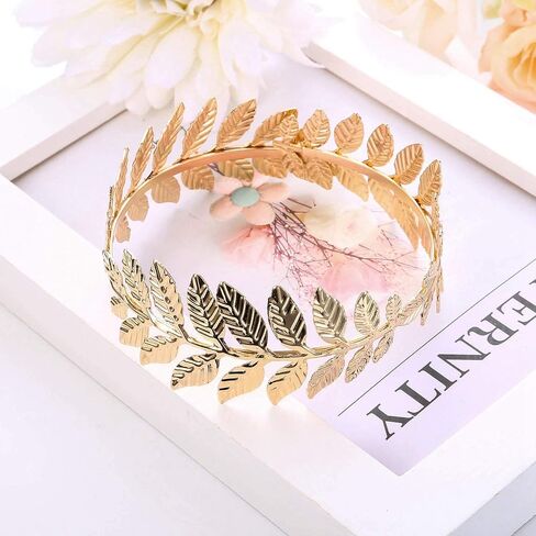 FUNRUN JEWELRY 4 قطع من عصابة رأس الآلهة اليونانية مجموعة مجوهرات الزفاف مجموعة مجوهرات الزفاف الرومانية من أوراق الغار فرع التاج سوار الذراع العلوي للنساء للحفلات in Kuwait