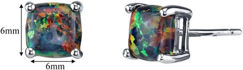 Peora 14K White Gold Created Black Fire Opal Stud Earrings for Women, Hypoallergenic Solitaire, Cushion Cut 6mm, 1 Carat total, October Birthstone, Friction Back in Saudi Arabia