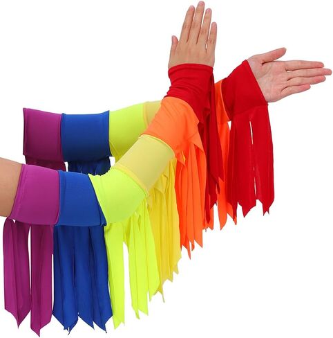 Yikisdy Fashion Rainbow Tassel Glove Fingerless Sexy Gloves Satin Glove Stretchy Goth Party Dance Costume for Women and Girls (Rainbow) in Kuwait