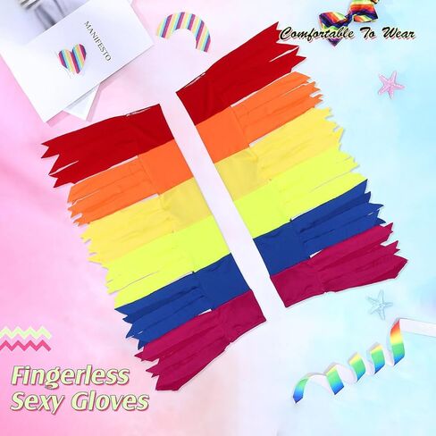 Yikisdy Fashion Rainbow Tassel Glove Fingerless Sexy Gloves Satin Glove Stretchy Goth Party Dance Costume for Women and Girls (Rainbow) in Kuwait