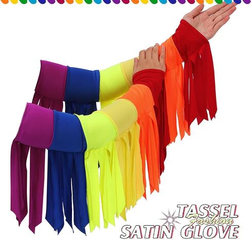 Yikisdy Fashion Rainbow Tassel Glove Fingerless Sexy Gloves Satin Glove Stretchy Goth Party Dance Costume for Women and Girls (Rainbow) in Kuwait