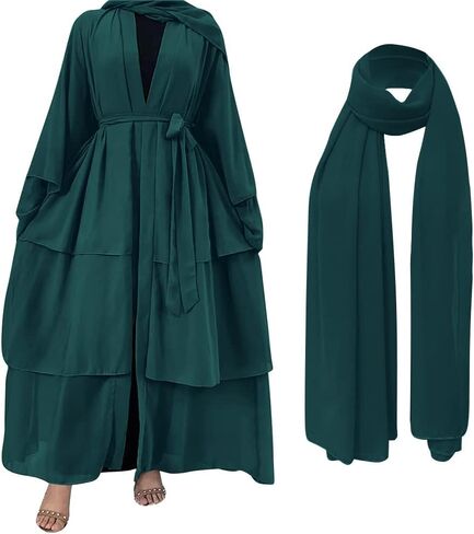 Muslim Chiffon Abaya for Women Open Front Cardigan Modest Dress with Hijab Scarf Middle East Arabian Robe Islamic Long Dress in Saudi Arabia