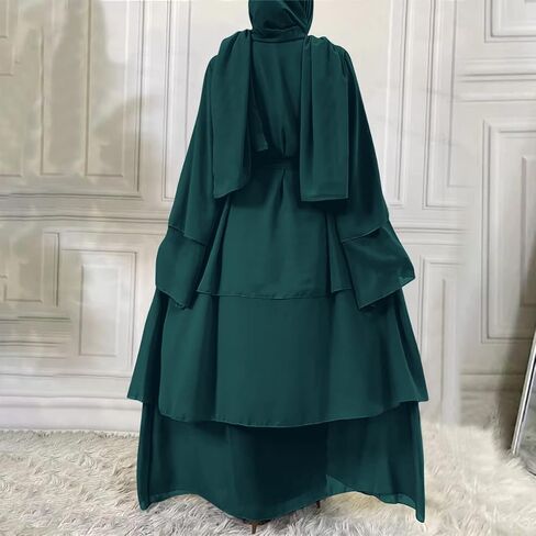 Muslim Chiffon Abaya for Women Open Front Cardigan Modest Dress with Hijab Scarf Middle East Arabian Robe Islamic Long Dress in Saudi Arabia