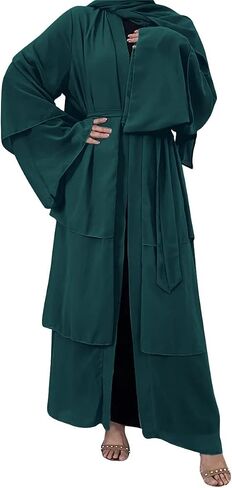 Muslim Chiffon Abaya for Women Open Front Cardigan Modest Dress with Hijab Scarf Middle East Arabian Robe Islamic Long Dress in Saudi Arabia
