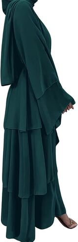 Muslim Chiffon Abaya for Women Open Front Cardigan Modest Dress with Hijab Scarf Middle East Arabian Robe Islamic Long Dress in Saudi Arabia
