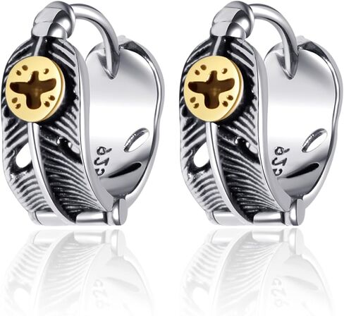 أقراط ZTISEEM من الفولاذ المقاوم للصدأ، أقراط دائرية من الريش العتيق للرجال والنساء (B) in Kuwait