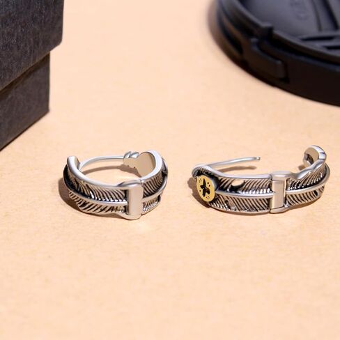 أقراط ZTISEEM من الفولاذ المقاوم للصدأ، أقراط دائرية من الريش العتيق للرجال والنساء (B) in Kuwait