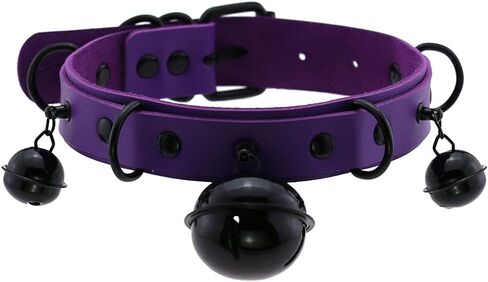FM FM42 Multicolor PU Simulated Leather Black-tone Silver-tone 4cm Large Bell Rivets Neckband Choker Necklace in Saudi Arabia