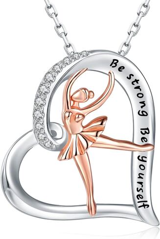 JZSANTI 925-Sterling-Silver Heart Ballet Dance Necklace - Rose Gold Lovers Ballerina Dancer Pendant Engraved Be strong Be yourself, Christmas Jewelry Gifts for Women Teen Girls in Kuwait