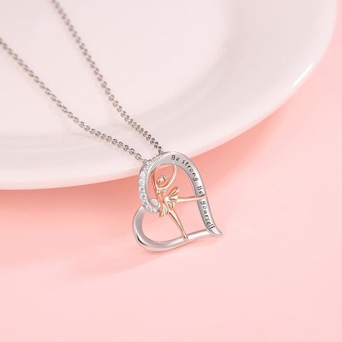 JZSANTI 925-Sterling-Silver Heart Ballet Dance Necklace - Rose Gold Lovers Ballerina Dancer Pendant Engraved Be strong Be yourself, Christmas Jewelry Gifts for Women Teen Girls in Kuwait