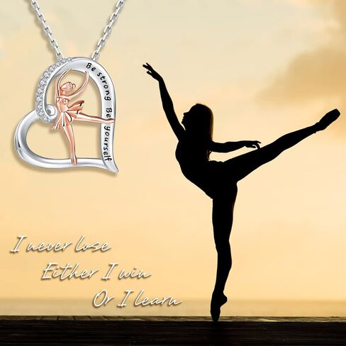 JZSANTI 925-Sterling-Silver Heart Ballet Dance Necklace - Rose Gold Lovers Ballerina Dancer Pendant Engraved Be strong Be yourself, Christmas Jewelry Gifts for Women Teen Girls in Kuwait