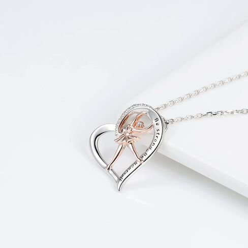 JZSANTI 925-Sterling-Silver Heart Ballet Dance Necklace - Rose Gold Lovers Ballerina Dancer Pendant Engraved Be strong Be yourself, Christmas Jewelry Gifts for Women Teen Girls in Kuwait
