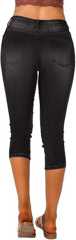 Vetinee Women's High Waisted Casual Ripped Skinny Slim Fit Stretch Denim Capri Jeans in Kuwait