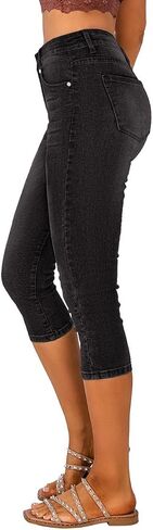 Vetinee Women's High Waisted Casual Ripped Skinny Slim Fit Stretch Denim Capri Jeans in Kuwait