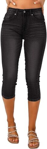 Vetinee Women's High Waisted Casual Ripped Skinny Slim Fit Stretch Denim Capri Jeans in Kuwait