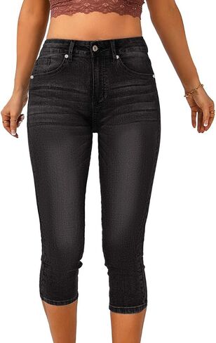 Vetinee Women's High Waisted Casual Ripped Skinny Slim Fit Stretch Denim Capri Jeans in Kuwait