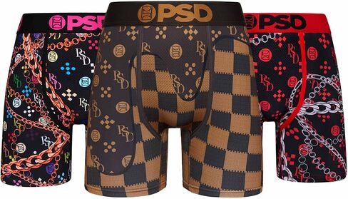PSD Men's Monogram Luxe Mid Length 3-Pack Boxer Briefs, Multi, L in Saudi Arabia