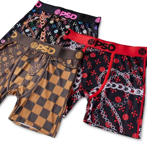 PSD Men's Monogram Luxe Mid Length 3-Pack Boxer Briefs, Multi, L in Saudi Arabia