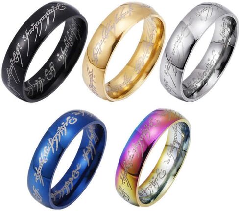 5 حزمة/مجموعة من منتجات الخواتم السحرية للهوبيت خواتم الفضية المطلية بالذهب محفورة من الفولاذ المقاوم للصدأ خاتم هدايا للمعجبين، مقاس 6-12 (11)، معدن، لا أحجار كريمة, معدن, بدون أحجار كريمة in Kuwait