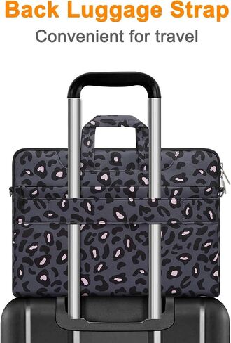 MOSISO Laptop Bag for Women, 15 inch Computer Bag Compatible with MacBook, HP, Dell, Lenovo, Asus, Notebook, 15.6 inch Laptop Messenger Shoulder Bag with Strap, Pink Cheetah Print Black Base in Saudi Arabia