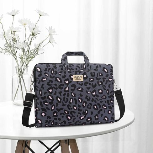 MOSISO Laptop Bag for Women, 15 inch Computer Bag Compatible with MacBook, HP, Dell, Lenovo, Asus, Notebook, 15.6 inch Laptop Messenger Shoulder Bag with Strap, Pink Cheetah Print Black Base in Saudi Arabia