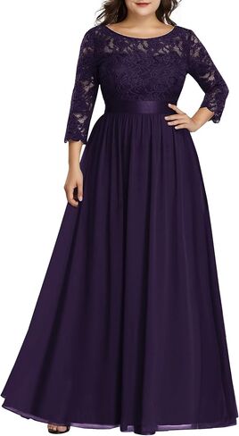 Ever-Pretty Women's Plus Size A-Line 3/4 Lace Sleeves Chiffon Long Formal Evening Party Maxi Dress 7412PZ in Saudi Arabia
