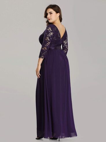 Ever-Pretty Women's Plus Size A-Line 3/4 Lace Sleeves Chiffon Long Formal Evening Party Maxi Dress 7412PZ in Saudi Arabia