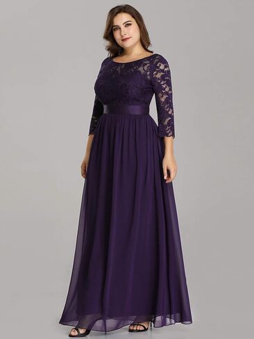 Ever-Pretty Women's Plus Size A-Line 3/4 Lace Sleeves Chiffon Long Formal Evening Party Maxi Dress 7412PZ in Saudi Arabia