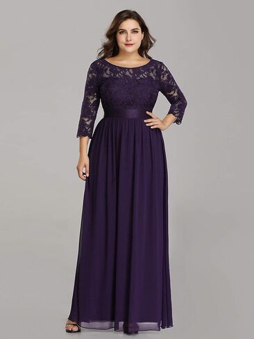 Ever-Pretty Women's Plus Size A-Line 3/4 Lace Sleeves Chiffon Long Formal Evening Party Maxi Dress 7412PZ in Saudi Arabia