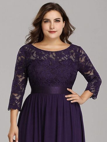 Ever-Pretty Women's Plus Size A-Line 3/4 Lace Sleeves Chiffon Long Formal Evening Party Maxi Dress 7412PZ in Saudi Arabia