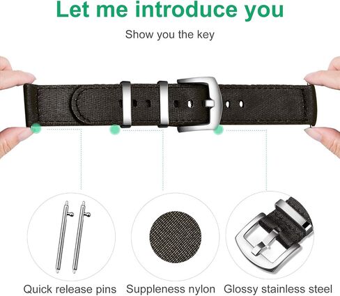ULLCHRO Nylon Watch Strap Replacement Canvas Watch Band Military Army Men Women - 18mm, 20mm, 22mm, 24mm Watch Bracelet with Stainless Steel Silver Buckle in Kuwait