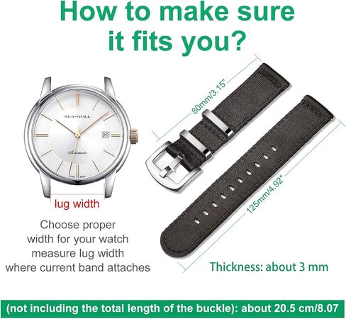 ULLCHRO Nylon Watch Strap Replacement Canvas Watch Band Military Army Men Women - 18mm, 20mm, 22mm, 24mm Watch Bracelet with Stainless Steel Silver Buckle in Kuwait