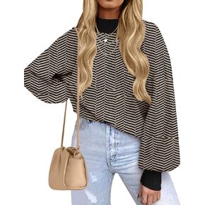 ZCSIA Women's Turtleneck Long Sleeve Striped 2023 Fall Fashion Loose Ribbed Knit Pullover Sweater Tops