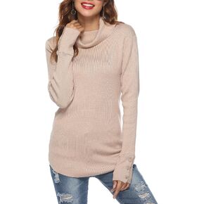 LYHNMW Women Cowl Neck Sweaters Turtleneck Long Sleeve Lightweight Knit Stretchable Loose Fit Sweater Pullover Warm Tops
