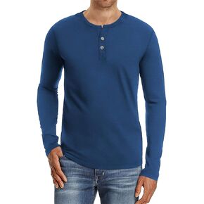 تي شيرتات Aiyino للرجال كاجوال ضيقة الأكمام بأكمام طويلة من Henley قمصان قطنية