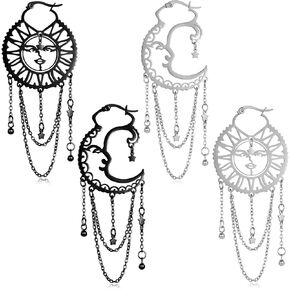 AntDear Asymmetrical Sun and Moon Earrings for Women Dangling, Rainbow Boho Earrings Star Tassel Chain Drop Dangle Statement Earrings Stainless Steel Bohemian Jewelry…