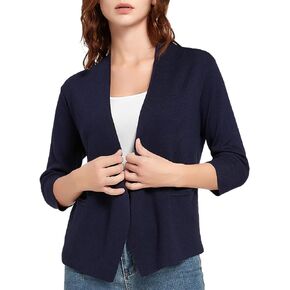 Urban CoCo Women's Lightweight Open Front Cropped Cardigan Knit Sweater 3/4 Sleeve Shrug with Pockets