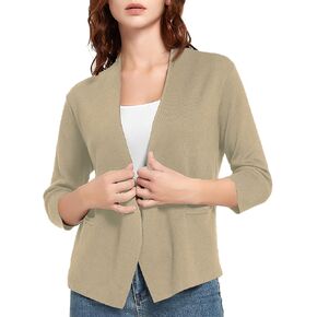 Urban CoCo Women's Lightweight Open Front Cropped Cardigan Knit Sweater 3/4 Sleeve Shrug with Pockets