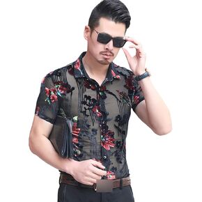 Yonititeee Mens Pattern Short Sleeve Shirts Button Down Slim Fit