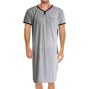Fashion Store Mens Nightgown Henley Night Shirt for Sleeping Short Sleeve Nightgown Big and Tall, Loose Kaftan Sleepwear in Kuwait