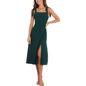 Tankaneo Womens Elegant Square Neck Bridesmaid Dresses Split Mid Formal Dress Cocktail Party Dress for Wedding Guest