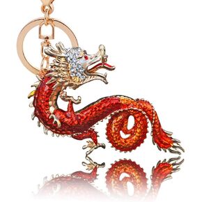 Hyning Chinese Dragon Keychain - Dragon Keychain Jewelry Antiqued Silver - Goth, Fantasy Charm Keychain (Red) in Saudi Arabia