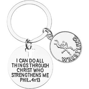 Infinity Collection Wrestling Charm Keychain, I Can Do All Things Through Christ Who Strengthens Me Phil 4:13, Wrestling Gift for Boys and Girls