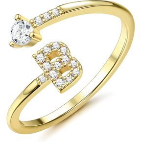 Diamday A to Z Initial Ring for Women Teen Girls Stackable Adjustable Crystal Inlaid Alphabet Letter 14K Gold Rings Bridesmaid Jewelry Christmas Birthday Gift for Her